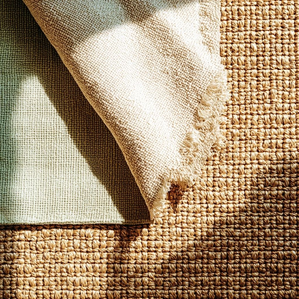 Close-up of woven linen and jute textures